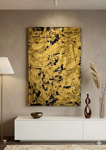 Large Abstract Gold and Black Wall Original Textured Painting - Modern Decorative Art 90x60cm