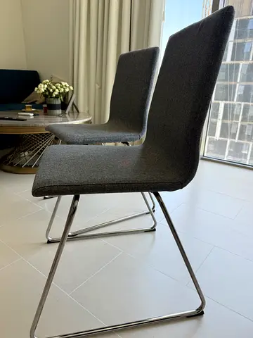 Set of 2 Modern Grey Dining Chairs with Chrome Legs