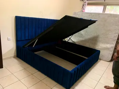 Blue Velvet Ottoman Storage Bed - King Size