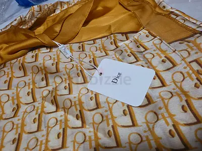 Authentic Dior silk scarf / shawl - beige  mustard monogram (new with tags)