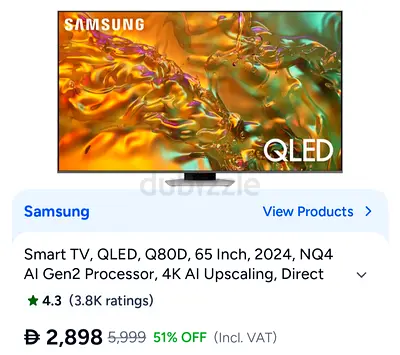 Samsung Q80D 65-inch QLED 4K Smart TV (2024) - Excellent Condition