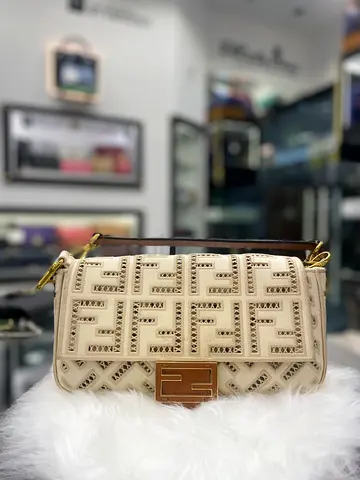 Fendi Cuoio Agatha Ffajour Embroidered Baguette Shoulder Bag (Authentic/PreOwned)