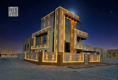 Corner villa - 5 bedrooms - 2 floors and roof with pool - Best finishing in Ajman - Includes air conditioning, electricity and water - Excellent locat