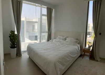 King Bed Frame with Upholstered Headboard plus Premium Mattress, Light Beige. Excellent condition