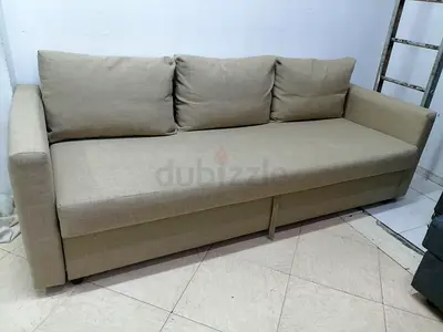 Beige 3-Seater Sofa Bed with Storage — Good Condition