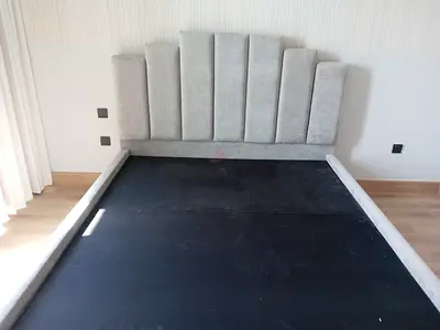 Queen/King Sized Upholstered Bed Frame with Padded Headboard - Light Grey