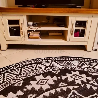 Solid wood TV cabinet / media unit with glass doors - wooden top