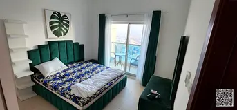 Luxury one-bedroom apartment with a balcony and open views. Ajman City Tower. Fully furnished, avail