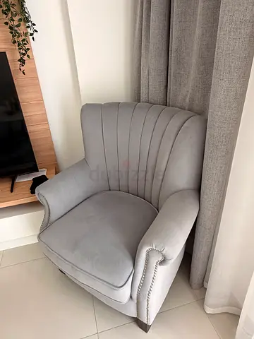 Light Grey Velvet Accent Armchair with Nailhead Trim