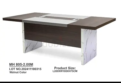Walnut Executive Office Desk with Marble-effect Legs (200x100x75cm)