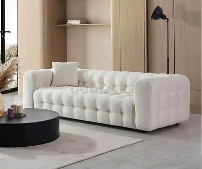 Modern Tufted 3-Seater Bouclé Sofa - Cream/White
