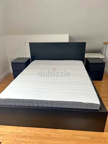 Ikea Queen Black Malm bed frame including Ikea Queen Mattress
