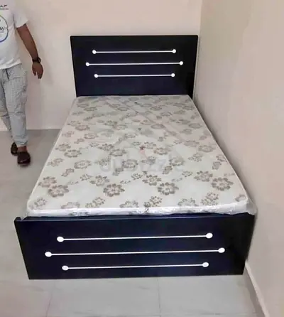 Single bed frame with mattress – dark wood, modern design