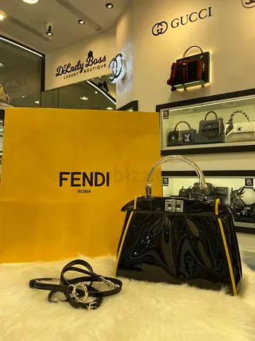 Fendi Black/Yellow Peekaboo Patent Mini Plexi Handle Iconic Satchel Bag (Authentic/PreOwned)