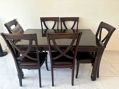 URGENT SALE: Dining Table Glass Top with 6 Chairs