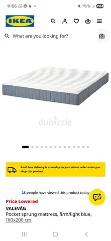IKEA VALEVÅG Pocket Spring Mattress - 160x200 cm, Firm/Light Blue (Used)