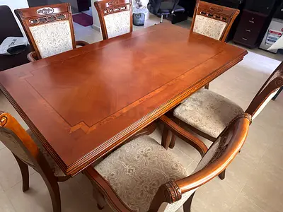 Wooden dining table with 6 chairs