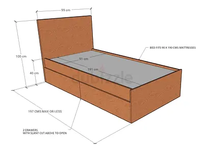 Single Wooden Bed Frame with Headboard and Under-Bed Drawers (Fits 90 x 190 cm Mattress)