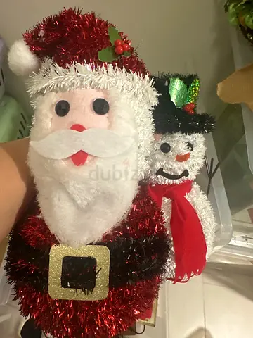 Pair of Christmas Decorations: Santa Claus and Snowman Plush Wreaths