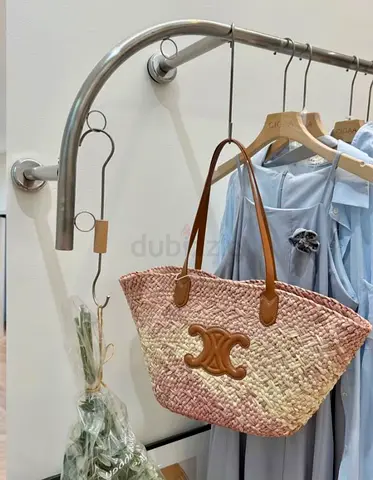 Celine  Tote Bag with Leather Handles and Logo Patch - Light Pink/Beige