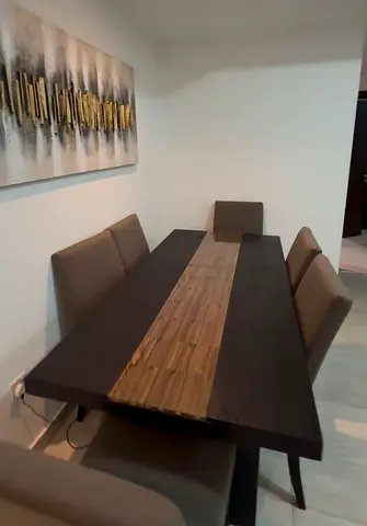 6-Seater Dark Wood Dining Table with Upholstered Chairs