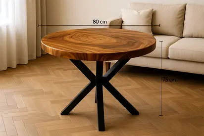 Live Edge Walnut/Saman Natural Solid Wooden Dining Table Featuring Metal Legs— 80cm