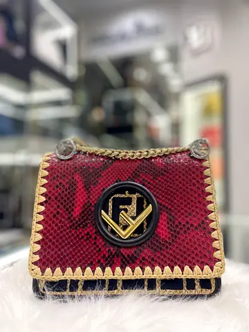 Fendi Small Kan I Red Python Leather Shoulder Bag (Authentic/PreOwned)