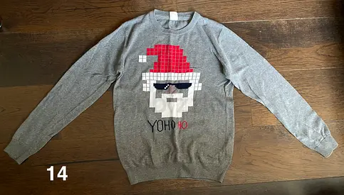 Grey Christmas Santa Jumper - Size 14 (Pixel Design)