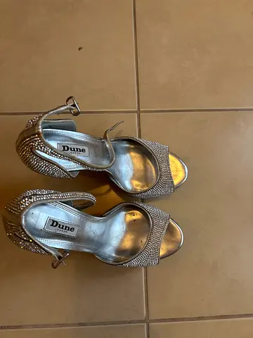 Silver Dune Embellished Open-Toe Heels, Size 39