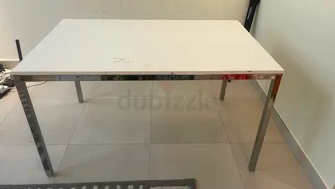White Square Dining/Table with Chrome Legs - Good Condition
