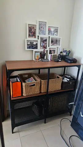 Industrial-style storage console table