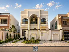 Villa (classic design) for sale in Ajman | Al Yasmin area | 6 rooms, majlis, 3 halls and roof | Free