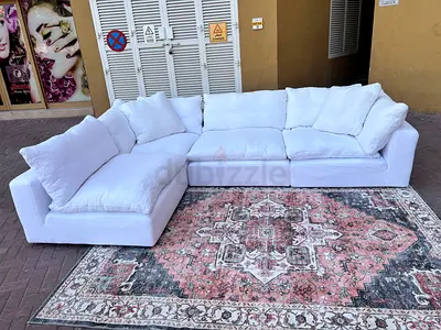 Marina home Luscious original Feather filledLarge White L-Shaped Sofa with Cushions - Good Condition