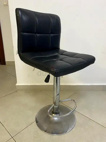 Adjustable Black Leather Bar Stool with Footrest