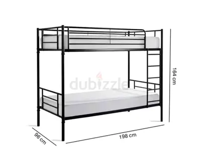 Sturdy Metal Bunk Bed - Black, Twin over Full (198 x 96 x 164 cm)