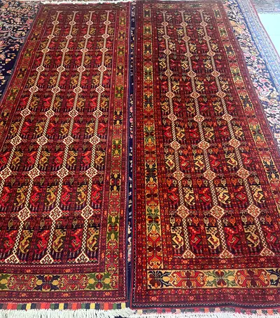 Pair of Traditional Red Mazari  Runner Rugs — Excellent Condition size 0.85 by 3.00
