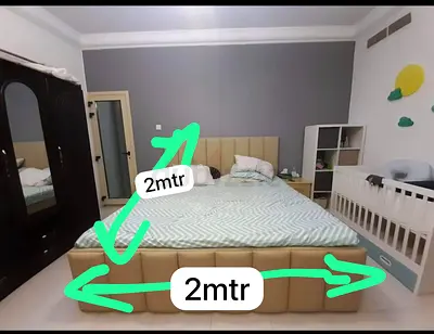 King size upholstered bed with headboard  with 2nos side table