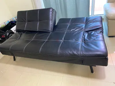Black Faux Leather Sofa Bed / Futon - 4-Seater, Convertible