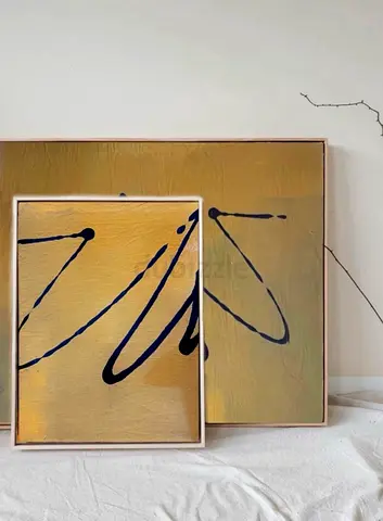 Art, handmade painting abstract Yellowish Set of two