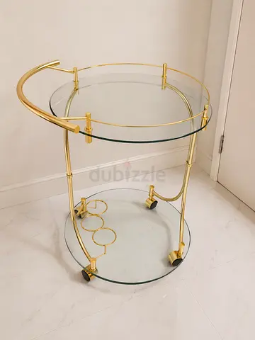 Gold Metal and Glass Two-Tier Serving Trolley / Bar Cart