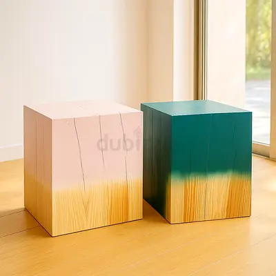 Pair Of Modern Solid Wood Cube Coffee Tables