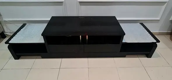 Urgent sell - Long black TV entertainment unit with shelves and drawers - good used condition