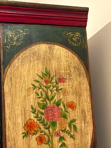 Hand-painted Vintage Wooden shelf cabinet with sides Floral Motif