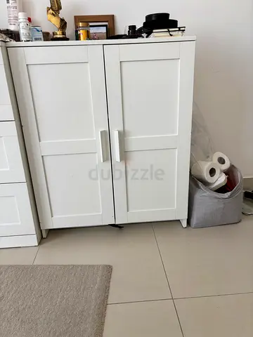 White Double-Door Storage Cabinet - Compact Kitchen/Bathroom Cupboard