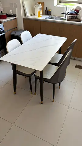 Compact 4-Seater Dining Table with Marble Effect Top and Chairs