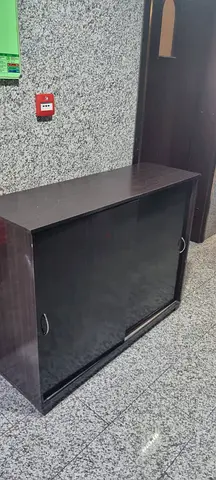 Dark Wood Sliding Door Cabinet — Compact Storage Unit
