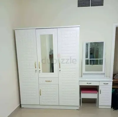 White 3-Door Wardrobe with Mirror and Matching Dressing Table