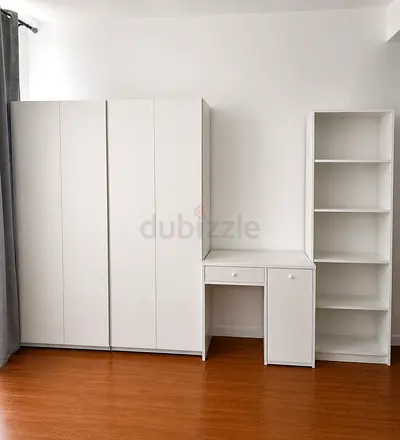 White Wardrobe with Desk and Open Shelf - Good Condition