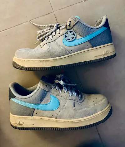 Used Nike Air Force 1 Low Sneakers - Grey/Light Blue, Size 42