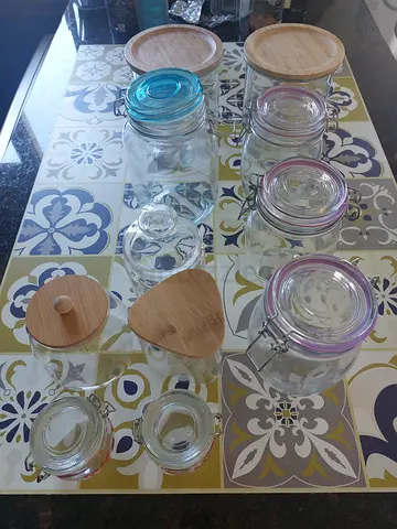 Set of Glass Kitchen Storage Jars with Bamboo Lids (Various Sizes)
